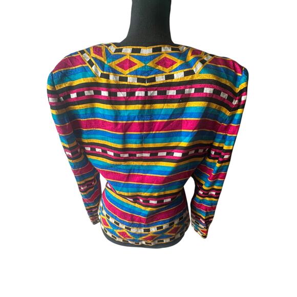 Adrianna Papell 100% Silk Colorful Striped Blazer – Button Down, Shoulder Pads - Picture 6 of 7